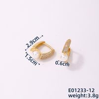 1 Piece Simple Style Flower Copper Pearl Zircon K Gold Plated Hoop Earrings sku image 4