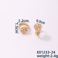 1 Piece Simple Style Flower Copper Pearl Zircon K Gold Plated Hoop Earrings sku image 2