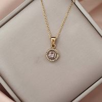 Elegant Simple Style Round Stainless Steel Titanium Steel Plating Inlay Zircon Pendant Necklace sku image 8