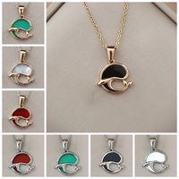 Cute Dolphin Stainless Steel Titanium Steel Plating Inlay Agate Shell Pendant Necklace main image 1