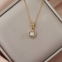 Elegant Simple Style Round Stainless Steel Titanium Steel Plating Inlay Zircon Pendant Necklace sku image 7