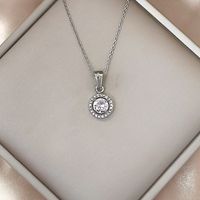 Elegant Simple Style Round Stainless Steel Titanium Steel Plating Inlay Zircon Pendant Necklace sku image 2