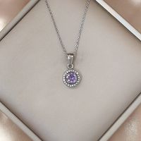 Elegant Simple Style Round Stainless Steel Titanium Steel Plating Inlay Zircon Pendant Necklace sku image 6