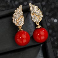 1 Pair Elegant Simple Style Wings Copper Alloy Pearl Zircon Drop Earrings main image 1