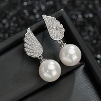 1 Pair Elegant Simple Style Wings Copper Alloy Pearl Zircon Drop Earrings sku image 2