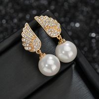 1 Pair Elegant Simple Style Wings Copper Alloy Pearl Zircon Drop Earrings main image 5