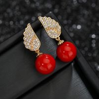 1 Pair Elegant Simple Style Wings Copper Alloy Pearl Zircon Drop Earrings main image 6