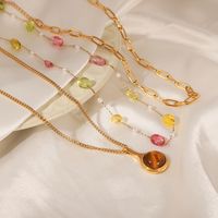 Casual Simple Style Geometric Titanium Steel Plating Agate 18k Gold Plated Pendant Necklace main image 8