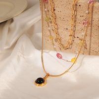 Casual Simple Style Geometric Titanium Steel Plating Agate 18k Gold Plated Pendant Necklace main image 9