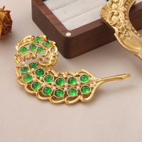 Vintage Style Feather Copper Plating Hollow Out Inlay Glass Stone Pearl Women's Brooches main image 2