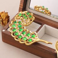 Vintage Style Feather Copper Plating Hollow Out Inlay Glass Stone Pearl Women's Brooches main image 5