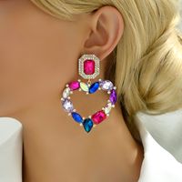 1 Pair Elegant Romantic Heart Shape Plating Inlay Alloy Glass Drop Earrings main image 1