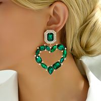 1 Pair Elegant Romantic Heart Shape Plating Inlay Alloy Glass Drop Earrings main image 8