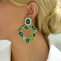 1 Pair Elegant Romantic Heart Shape Plating Inlay Alloy Glass Drop Earrings main image 9
