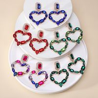1 Pair Elegant Romantic Heart Shape Plating Inlay Alloy Glass Drop Earrings main image 3