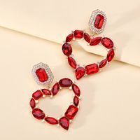 1 Pair Elegant Romantic Heart Shape Plating Inlay Alloy Glass Drop Earrings sku image 5