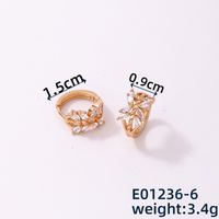 1 Piece Casual Simple Style Leaves Copper Zircon K Gold Plated Rhodium Plated Huggie Earrings sku image 1