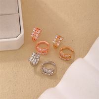 1 Piece Casual Simple Style Leaves Copper Zircon K Gold Plated Rhodium Plated Huggie Earrings main image 3