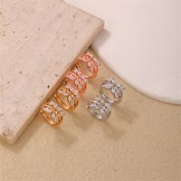 1 Piece Casual Simple Style Leaves Copper Zircon K Gold Plated Rhodium Plated Huggie Earrings main image 4