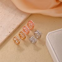 1 Piece Casual Simple Style Leaves Copper Zircon K Gold Plated Rhodium Plated Huggie Earrings main image 5