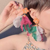 1 Pair Casual Handmade Flower Plating Alloy Cloth Artificial Pearls Drop Earrings main image 4