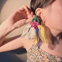 1 Pair Casual Sweet Flower Arylic Cloth Glass Drop Earrings main image 3