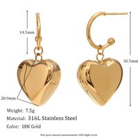 1 Pair Simple Style Heart Shape Plating Stainless Steel 18k Gold Plated Drop Earrings main image 2