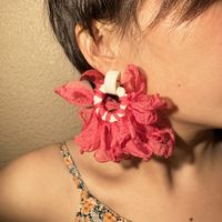 1 Pair Sweet Flower Arylic Cloth Drop Earrings main image 3