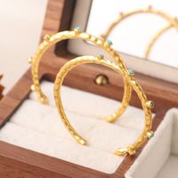 1 Pair Retro Simple Style Round Plating Inlay Copper Turquoise 18k Gold Plated Hoop Earrings main image 4
