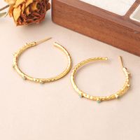 1 Pair Retro Simple Style Round Plating Inlay Copper Turquoise 18k Gold Plated Hoop Earrings main image 5