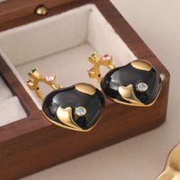 1 Pair Vintage Style Heart Shape Inlay Copper Zircon Drop Earrings main image 6