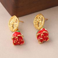 1 Pair Elegant Rose Plating Hollow Out Copper 18k Middle Ancient Gold Drop Earrings main image 4