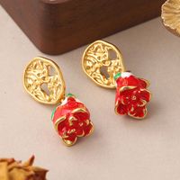 1 Pair Elegant Rose Plating Hollow Out Copper 18k Middle Ancient Gold Drop Earrings main image 6