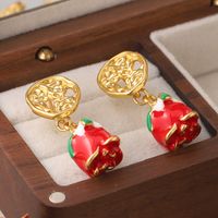 1 Pair Elegant Rose Plating Hollow Out Copper 18k Middle Ancient Gold Drop Earrings main image 1