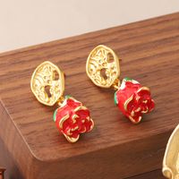 1 Pair Elegant Rose Plating Hollow Out Copper 18k Middle Ancient Gold Drop Earrings main image 5