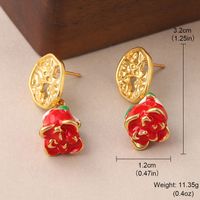 1 Pair Elegant Rose Plating Hollow Out Copper 18k Middle Ancient Gold Drop Earrings sku image 1