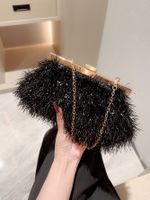 Black Pu Leather Solid Color Sequins Square Tassel Evening Bags main image 4