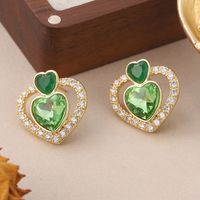 1 Pair Cute Sweet Heart Shape Plating Inlay Copper Glass Zircon 18k Gold Plated Ear Studs main image 9