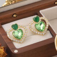 1 Pair Cute Sweet Heart Shape Plating Inlay Copper Glass Zircon 18k Gold Plated Ear Studs main image 3