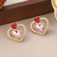1 Pair Cute Sweet Heart Shape Plating Inlay Copper Glass Zircon 18k Gold Plated Ear Studs main image 8