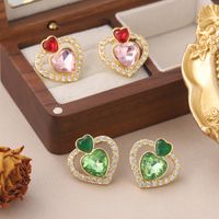 1 Pair Cute Sweet Heart Shape Plating Inlay Copper Glass Zircon 18k Gold Plated Ear Studs main image 1