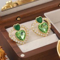 1 Pair Cute Sweet Heart Shape Plating Inlay Copper Glass Zircon 18k Gold Plated Ear Studs main image 4