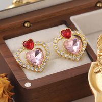 1 Pair Cute Sweet Heart Shape Plating Inlay Copper Glass Zircon 18k Gold Plated Ear Studs main image 7