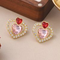 1 Pair Cute Sweet Heart Shape Plating Inlay Copper Glass Zircon 18k Gold Plated Ear Studs main image 5