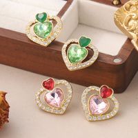 1 Pair Cute Sweet Heart Shape Plating Inlay Copper Glass Zircon 18k Gold Plated Ear Studs main image 6