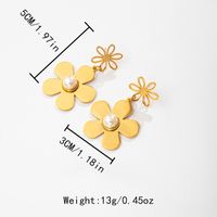 1 Pair Romantic Sweet Flower Plating Inlay 304 Stainless Steel Artificial Pearls 14K Gold Plated Drop Earrings sku image 1
