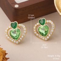 1 Pair Cute Sweet Heart Shape Plating Inlay Copper Glass Zircon 18k Gold Plated Ear Studs main image 2