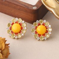1 Pair Simple Style Sun Flower Inlay Copper Natural Stone Zircon Ear Studs main image 6