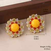 1 Pair Simple Style Sun Flower Inlay Copper Natural Stone Zircon Ear Studs main image 2