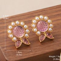 1 Pair Elegant Sweet Flower Plating Inlay Copper Artificial Pearls Glass Stone 18k Gold Plated Ear Studs main image 2
